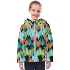 Paint Brushes On A Black Background                               Kids  Hooded Puffer Jacket by LalyLauraFLM