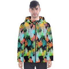 Paint Brushes On A Black Background                                Men s Hooded Puffer Jacket