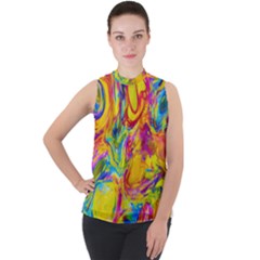 Mixed Paint                               Mock Neck Chiffon Sleeveless Top by LalyLauraFLM