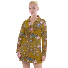 Textile Flowers Pattern Women s Long Sleeve Casual Dress