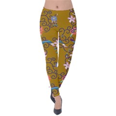 Textile Flowers Pattern Velvet Leggings by HermanTelo