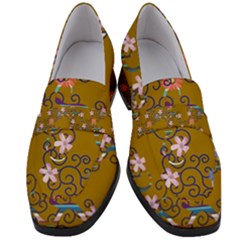 Textile Flowers Pattern Women s Chunky Heel Loafers