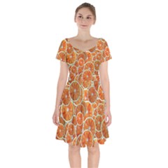 Oranges Background Short Sleeve Bardot Dress by HermanTelo