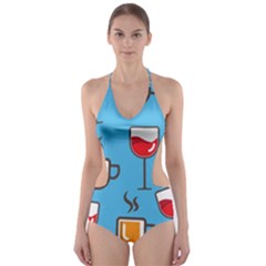 Cups And Mugs Blue Cut-out One Piece Swimsuit