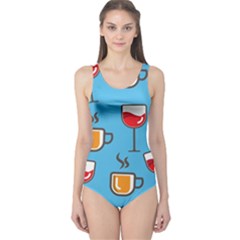 Cups And Mugs Blue One Piece Swimsuit