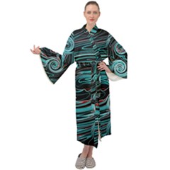 Background Neon Abstract Maxi Tie Front Velour Kimono