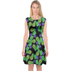 Flowers Pattern Background Capsleeve Midi Dress by HermanTelo