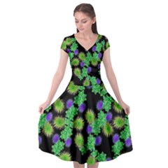 Flowers Pattern Background Cap Sleeve Wrap Front Dress