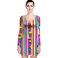 Rainbow Geometric Spectrum Long Sleeve Velvet Bodycon Dress