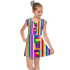 Rainbow Geometric Spectrum Kids  Cap Sleeve Dress