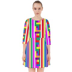 Rainbow Geometric Spectrum Smock Dress