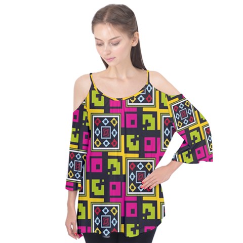 Squares Pattern                                  Flutter Sleeve Tee by LalyLauraFLM