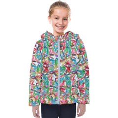 Colorful Paint Strokes On A White Background                                 Kids  Hooded Puffer Jacket