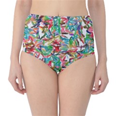 Colorful Paint Strokes On A White Background                                  High-waist Bikini Bottoms