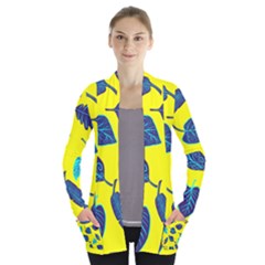 Leaves On A Yellow Background                                 Women s Open Front Pockets Cardigan