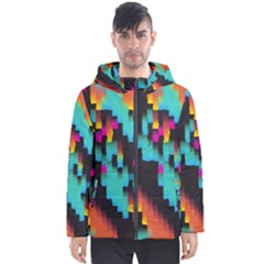 Rectangles In Retro Colors                                  Men s Hooded Puffer Jacket