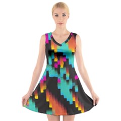 Rectangles in retro colors                              V-Neck Sleeveless Dress