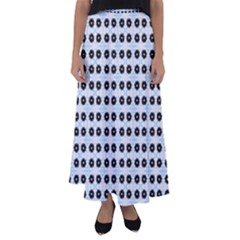 Black Flower On Blue White Pattern Flared Maxi Skirt by BrightVibesDesign