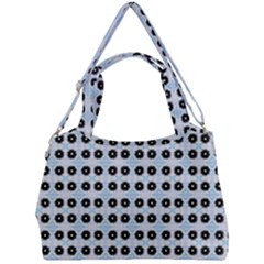 Black Flower On Blue White Pattern Double Compartment Shoulder Bag by BrightVibesDesign