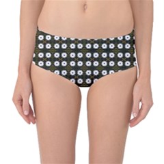 White Flower Pattern On Yellow Black Mid-waist Bikini Bottoms by BrightVibesDesign