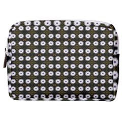 White Flower Pattern On Yellow Black Make Up Pouch (medium) by BrightVibesDesign