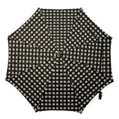 White Flower Pattern On Yellow Black Hook Handle Umbrellas (small) by BrightVibesDesign