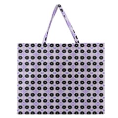 Black Flower  On Purple White Pattern Zipper Large Tote Bag by BrightVibesDesign