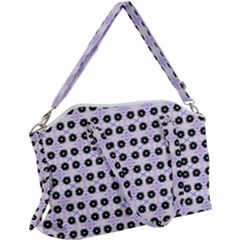 Black Flower  On Purple White Pattern Canvas Crossbody Bag by BrightVibesDesign