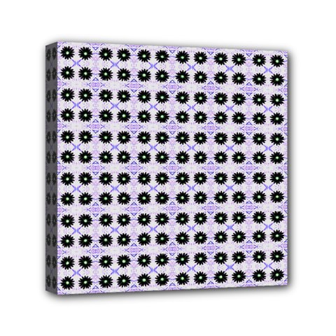 Black Flower  On Purple White Pattern Mini Canvas 6  X 6  (stretched) by BrightVibesDesign