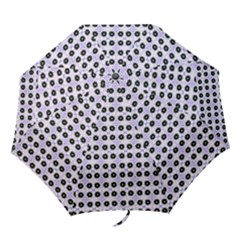 Black Flower  On Purple White Pattern Folding Umbrellas by BrightVibesDesign