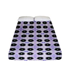 Black Flower  On Purple White Pattern Fitted Sheet (full/ Double Size) by BrightVibesDesign