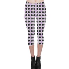 Black Flower On Pink White Pattern Capri Leggings 