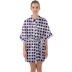 Black Flower On Pink White Pattern Quarter Sleeve Kimono Robe by BrightVibesDesign