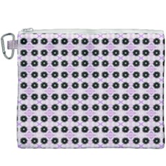 Black Flower On Pink White Pattern Canvas Cosmetic Bag (xxxl) by BrightVibesDesign