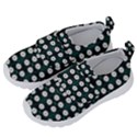 White Flower Pattern On Green Black Kids  Velcro No Lace Shoes View2