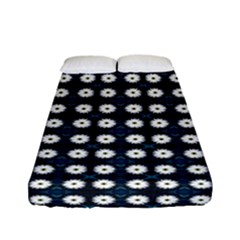 White Flower Pattern On Dark Blue Fitted Sheet (full/ Double Size) by BrightVibesDesign