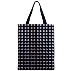 White Flower Pattern On Dark Blue Zipper Classic Tote Bag by BrightVibesDesign