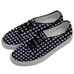 White Flower Pattern On Dark Blue Men s Classic Low Top Sneakers by BrightVibesDesign