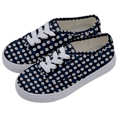 White Flower Pattern On Dark Blue Kids  Classic Low Top Sneakers by BrightVibesDesign