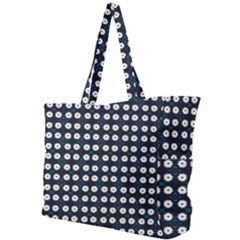 White Flower Pattern On Dark Blue Simple Shoulder Bag by BrightVibesDesign