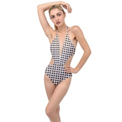 Black Flower On Yellow White Pattern Plunging Cut Out Swimsuit