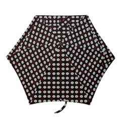 White Flower Pattern On Pink Black Mini Folding Umbrellas by BrightVibesDesign