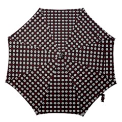 White Flower Pattern On Pink Black Hook Handle Umbrellas (large) by BrightVibesDesign