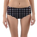 White Flower Pattern On Pink Black Reversible Mid-Waist Bikini Bottoms