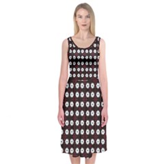 White Flower Pattern On Pink Black Midi Sleeveless Dress by BrightVibesDesign