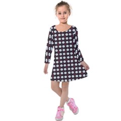 White Flower Pattern On Pink Black Kids  Long Sleeve Velvet Dress by BrightVibesDesign
