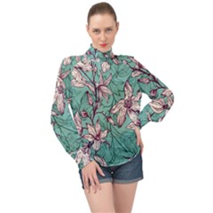 Vintage Floral Pattern High Neck Long Sleeve Chiffon Top by Sobalvarro