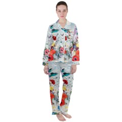 Floral Bouquet Satin Long Sleeve Pyjamas Set by Sobalvarro