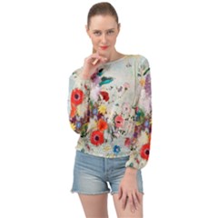 Floral Bouquet Banded Bottom Chiffon Top by Sobalvarro