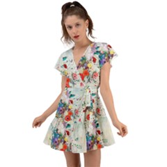 Floral Bouquet Flutter Sleeve Wrap Dress by Sobalvarro